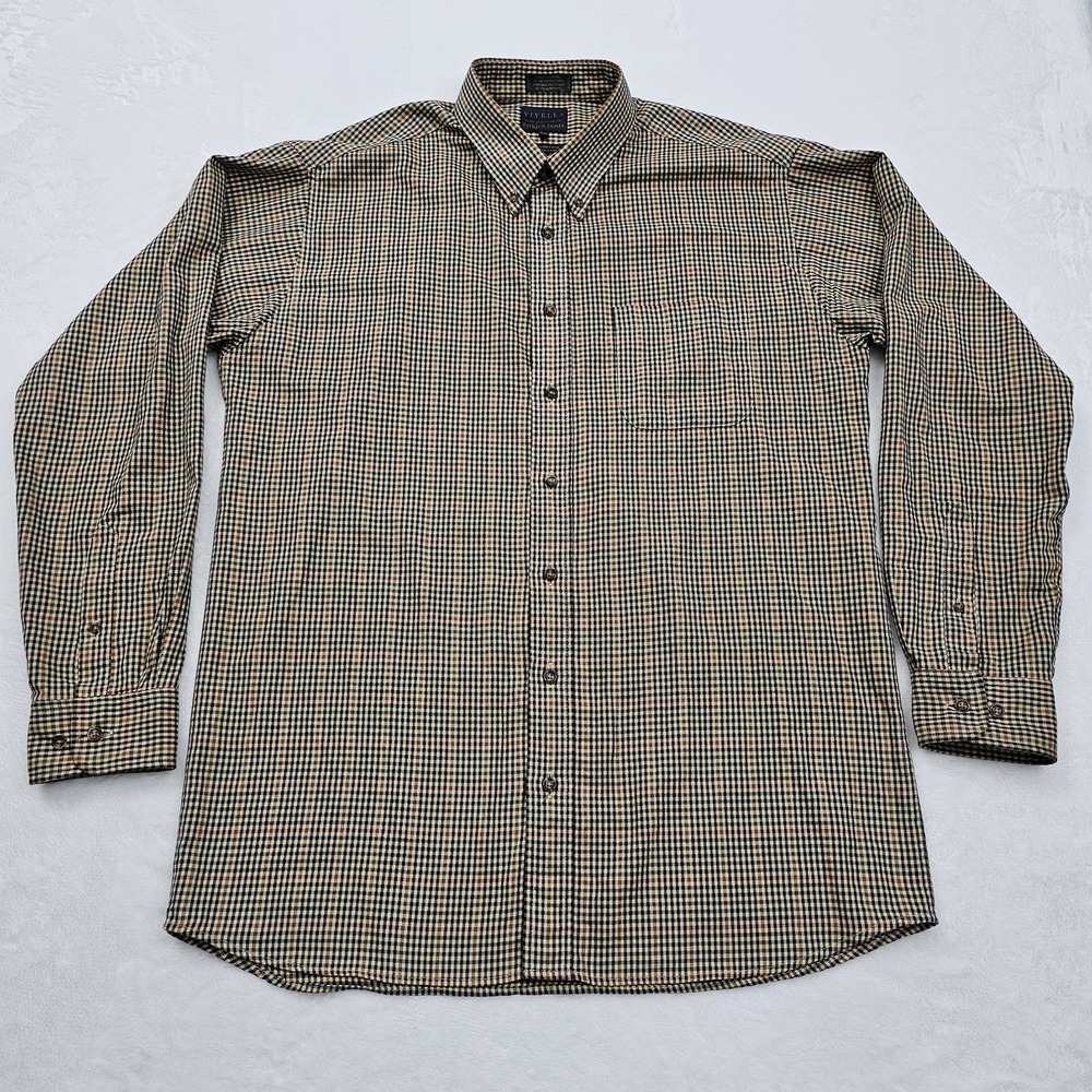 Viyella Patrick James Mens XL Brown Check Plaid Cotton Wool Button Down Shirt - Picture 2 of 8